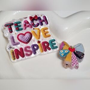 Teacher Flatback Focal Beads Bow Badge Keychain Bag Clip Teach Magnet Crafts